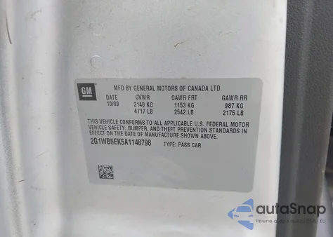 2010 Chevrolet Impala Lt from USA, damaged, VIN 2G1WB5EK5A1148798